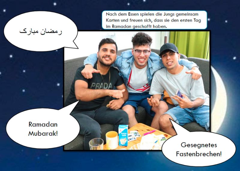 Ein Comic-Ausschnitt, darauf sind drei Jungen und Sprechblasen zu sehen.